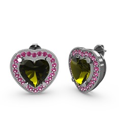 Esinti Kalp Küpe - Peridot ve rodolit garnet 14 ayar beyaz altın küpe #163jkqi