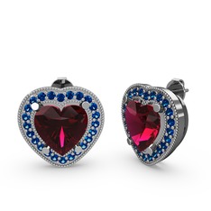 Rodolit garnet ve lab safir 18 ayar beyaz altın küpe