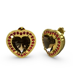 Dumanlı kuvars ve garnet 18 ayar altın küpe