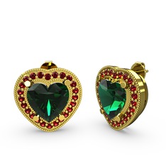 Esinti Kalp Küpe - Yeşil kuvars ve garnet 925 ayar altın kaplama gümüş küpe #19tvq66