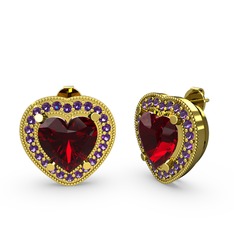 Garnet ve ametist 925 ayar altın kaplama gümüş küpe