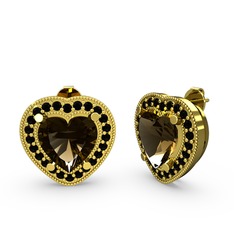 Esinti Kalp Küpe - Dumanlı kuvars ve siyah zirkon 8 ayar altın küpe #1aen6to