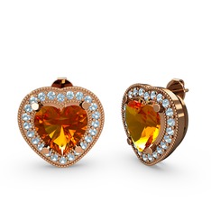 Esinti Kalp Küpe - Sitrin ve akuamarin 14 ayar rose altın küpe #1ay6t0l