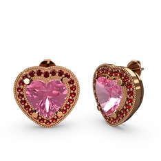 Esinti Kalp Küpe - Pembe kuvars ve garnet 14 ayar rose altın küpe #1b56ysf