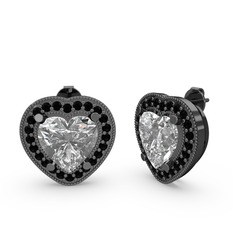 Esinti Kalp Küpe - Swarovski ve siyah zirkon 925 ayar siyah rodyum kaplama gümüş küpe #1b79buv