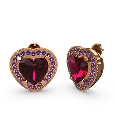 Rodolit garnet ve ametist 14 ayar rose altın küpe