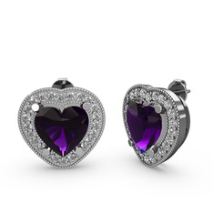 Esinti Kalp Küpe - Ametist ve swarovski 14 ayar beyaz altın küpe #1bzcyhx