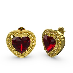 Garnet ve sitrin 18 ayar altın küpe