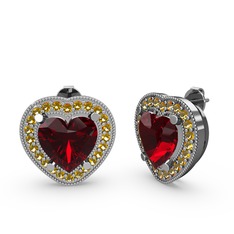 Garnet ve sitrin 14 ayar beyaz altın küpe