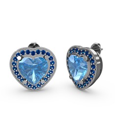 Esinti Kalp Küpe - Akuamarin ve lab safir 14 ayar beyaz altın küpe #1dp8flr