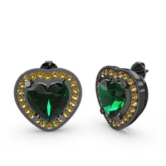 Esinti Kalp Küpe - Yeşil kuvars ve sitrin 925 ayar siyah rodyum kaplama gümüş küpe #1dquuo0