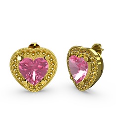 Esinti Kalp Küpe - Pembe kuvars ve sitrin 18 ayar altın küpe #1e7hywt