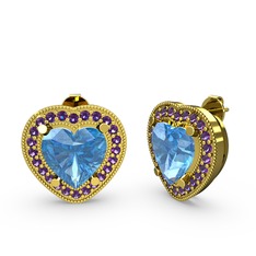 Esinti Kalp Küpe - Akuamarin ve ametist 18 ayar altın küpe #1f4qwhf