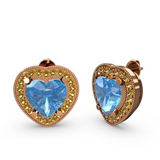 Esinti Kalp Küpe - Akuamarin ve sitrin 925 ayar rose altın kaplama gümüş küpe #1fnomv3