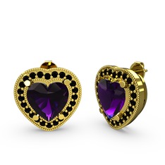 Esinti Kalp Küpe - Ametist ve siyah zirkon 8 ayar altın küpe #1g0s53w