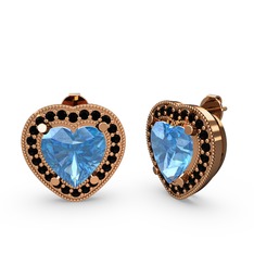 Esinti Kalp Küpe - Akuamarin ve siyah zirkon 8 ayar rose altın küpe #1g5eevv