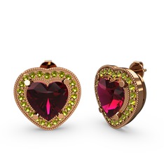 Rodolit garnet ve peridot 925 ayar rose altın kaplama gümüş küpe