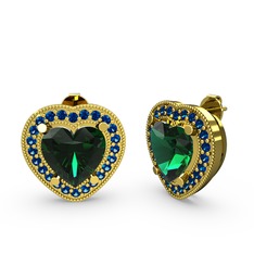 Esinti Kalp Küpe - Yeşil kuvars ve lab safir 8 ayar altın küpe #1gbnh84