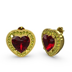 Esinti Kalp Küpe - Garnet ve peridot 14 ayar altın küpe #1gpmgos