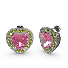 Pembe kuvars ve peridot 925 ayar gümüş küpe