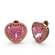 Esinti Kalp Küpe - Pembe kuvars ve rodolit garnet 14 ayar rose altın küpe #1hfsvv5