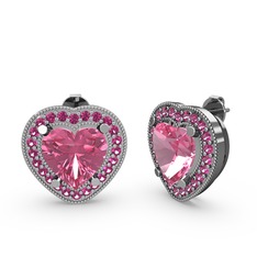 Esinti Kalp Küpe - Pembe kuvars ve rodolit garnet 14 ayar beyaz altın küpe #1hlkx8s