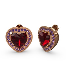 Garnet ve ametist 8 ayar rose altın küpe