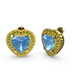 Esinti Kalp Küpe - Akuamarin ve peridot 8 ayar altın küpe #1i6hxxc