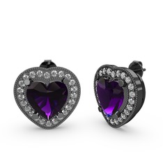 Esinti Kalp Küpe - Ametist ve swarovski 925 ayar siyah rodyum kaplama gümüş küpe #1ijgye5