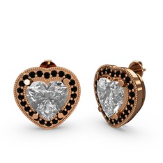 Esinti Kalp Küpe - Swarovski ve siyah zirkon 18 ayar rose altın küpe #1ipbuor