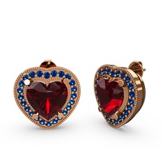 Esinti Kalp Küpe - Garnet ve lab safir 18 ayar rose altın küpe #1it9uw5
