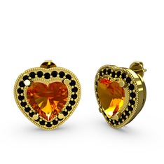 Esinti Kalp Küpe - Sitrin ve siyah zirkon 8 ayar altın küpe #1j8v7rb