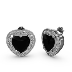 Siyah zirkon ve swarovski 8 ayar beyaz altın küpe