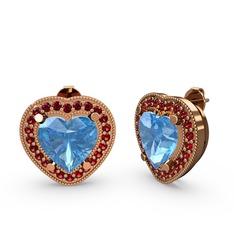 Esinti Kalp Küpe - Akuamarin ve garnet 18 ayar rose altın küpe #1jbd4ub