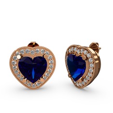 Esinti Kalp Küpe - Lab safir ve swarovski 14 ayar rose altın küpe #1jnlks8