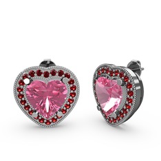 Esinti Kalp Küpe - Pembe kuvars ve garnet 925 ayar gümüş küpe #1jwxbpd