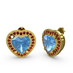 Esinti Kalp Küpe - Akuamarin ve garnet 8 ayar altın küpe #1kb7vvv