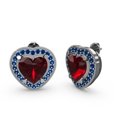Esinti Kalp Küpe - Garnet ve lab safir 18 ayar beyaz altın küpe #1knd89q