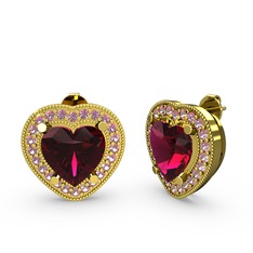 Rodolit garnet ve pembe kuvars 18 ayar altın küpe