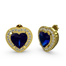 Lab safir ve swarovski 14 ayar altın küpe