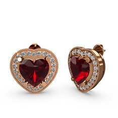 Garnet ve beyaz zirkon 14 ayar rose altın küpe
