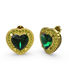 Esinti Kalp Küpe - Yeşil kuvars ve peridot 18 ayar altın küpe #1l79oh8
