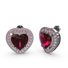 Rodolit garnet ve pembe kuvars 14 ayar beyaz altın küpe