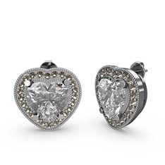 Esinti Kalp Küpe - Swarovski ve dumanlı kuvars 18 ayar beyaz altın küpe #1lswsbv