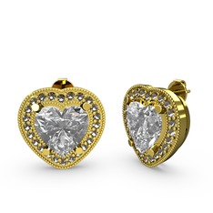 Swarovski ve dumanlı kuvars 18 ayar altın küpe