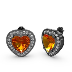 Esinti Kalp Küpe - Sitrin ve swarovski 925 ayar siyah rodyum kaplama gümüş küpe #1ncudes