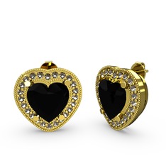 Siyah zirkon ve dumanlı kuvars 925 ayar altın kaplama gümüş küpe