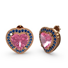 Pembe kuvars ve lab safir 14 ayar rose altın küpe