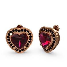 Rodolit garnet ve siyah zirkon 18 ayar rose altın küpe