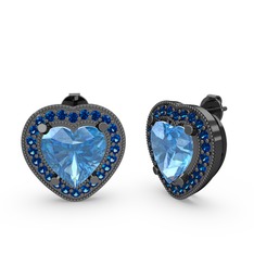 Akuamarin ve lab safir 925 ayar siyah rodyum kaplama gümüş küpe